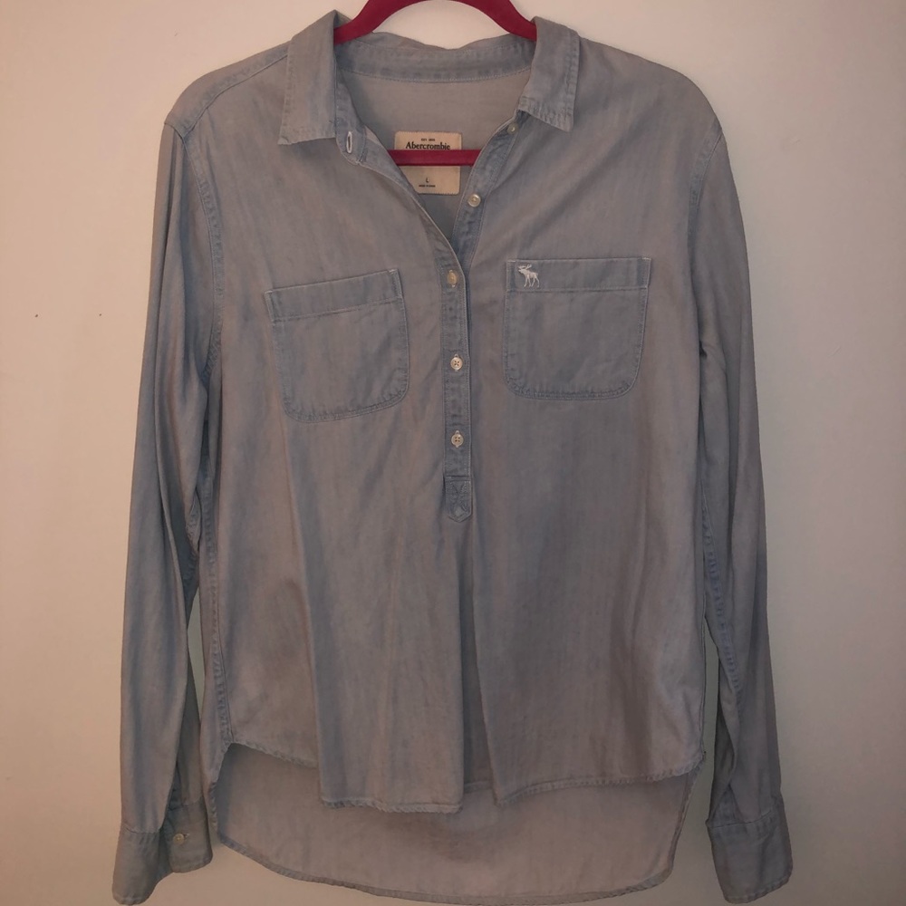 Denim collared long sleeve button down shirt